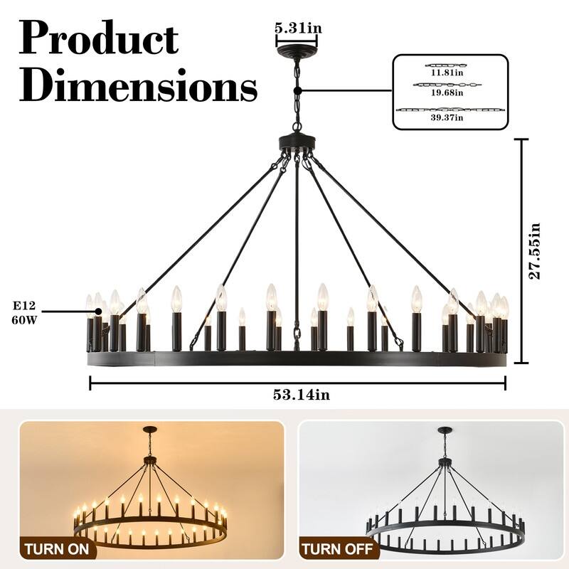Extra Large Black Wagon Wheel Chandelier Farmhouse for Dining Room