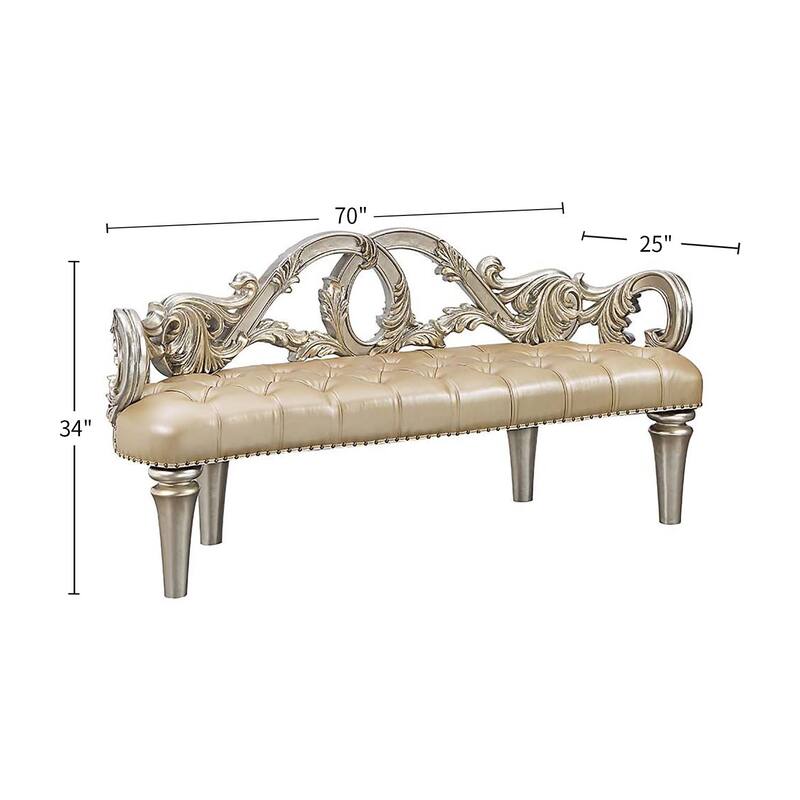 Faux Leather Upholstered Bench in Champagne and Gold