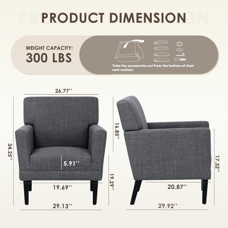 Modern Upholstered Armchair - Plush Fabric Accent Chair for Living Room & Bedroom