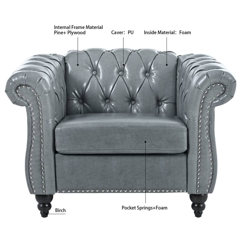 HCHAIRH Tufted Rolled Arm Seater Sofa Chair For Living Room