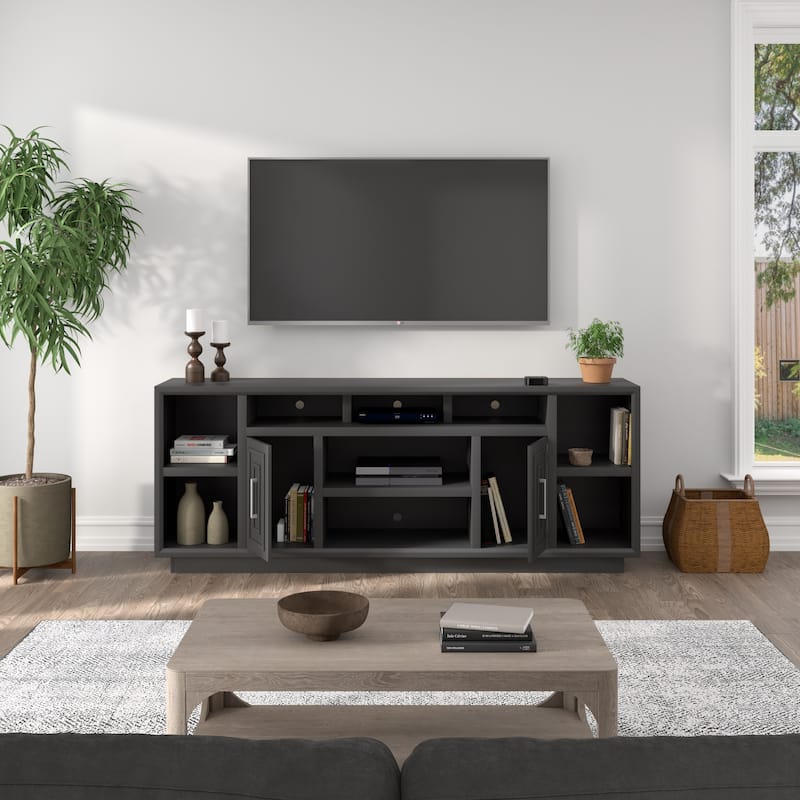 Bridgevine Home Sunset 83 inch TV Console for TVs up to 95 inches, No Assembly Required, Black Finish - Black