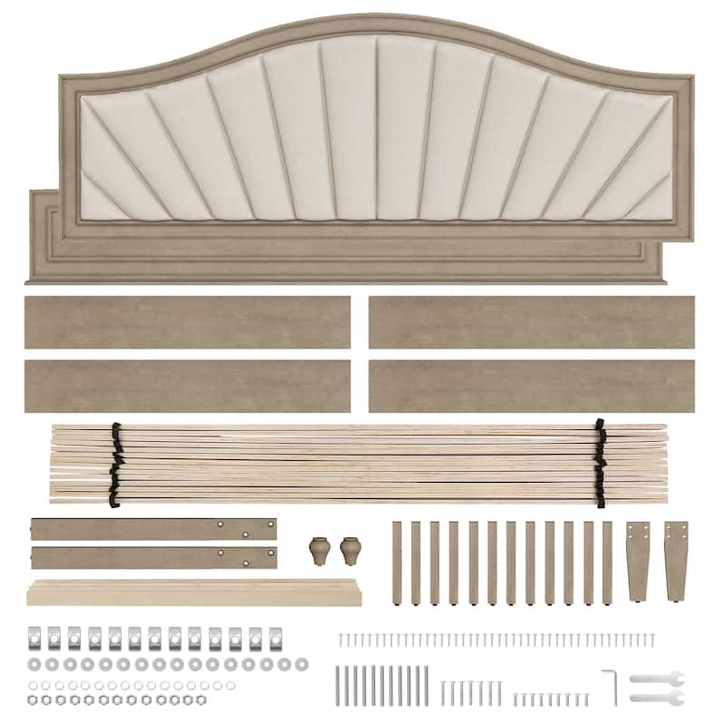 Modern Wooden Upholstered Platform Bed Frame Queen/King Size with Headboard