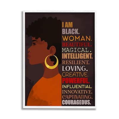 Stupell African American Woman I Am Inspirational Phrases Framed Wall Art - Brown