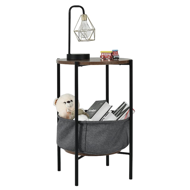 Costway Industrial Round End Side Table Sofa Coffee Table w/ Storage - As Picture Show - See Details