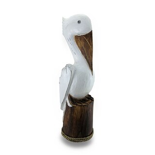 Hand Carved Painted Wooden Pelican On Piling Statue Coastal Overstock 16819309