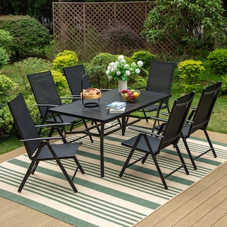 Outdoor 5/7-Piece Patio Dining Set,  7-positon Reclining Folding Sling Chair & E-Coating Metal Steel Table