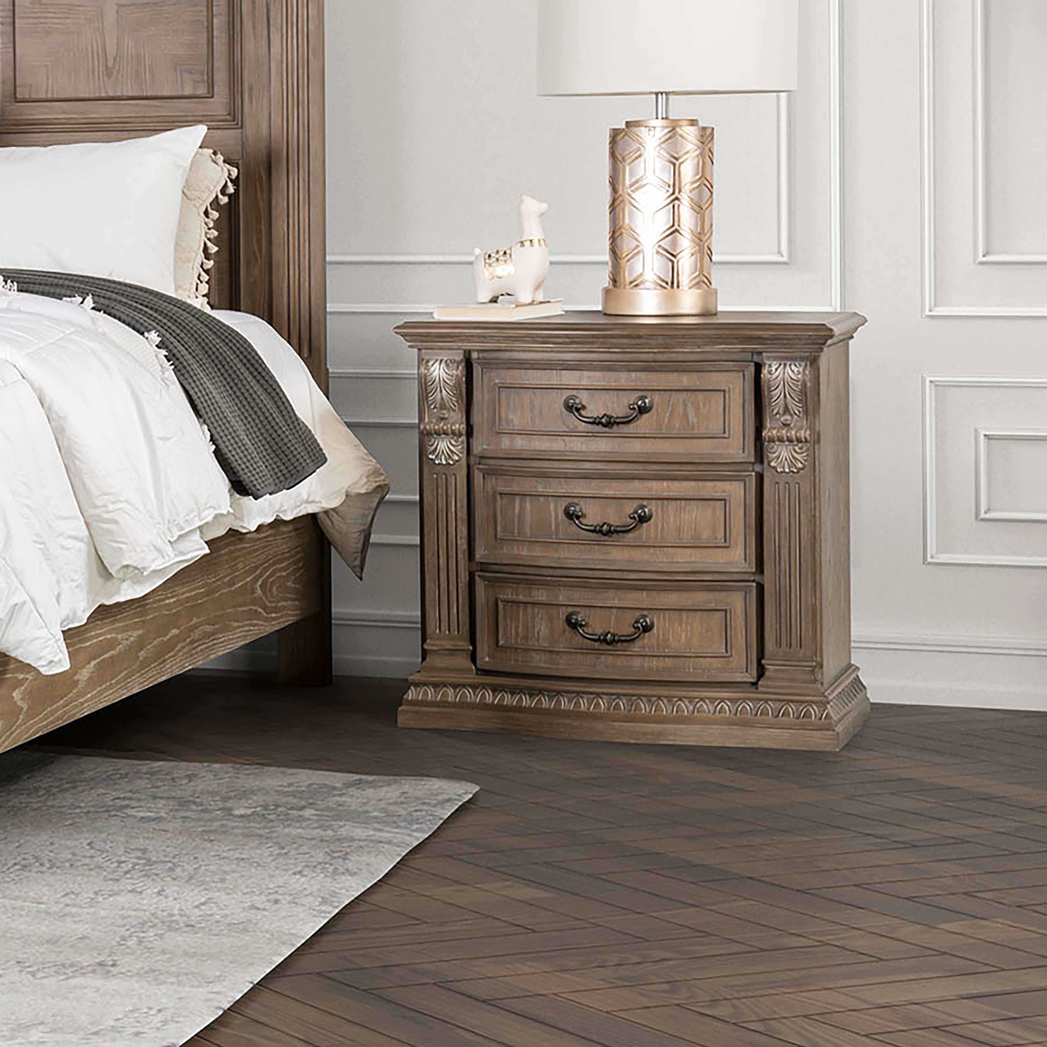 Furniture of America Cassian Weathered Oak Wood 3-Drawer Nightstand
