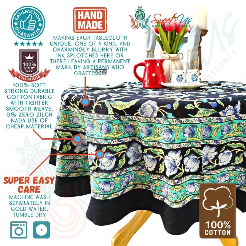 Cotton Sweet French Country Floral Tablecloth Round, Runner