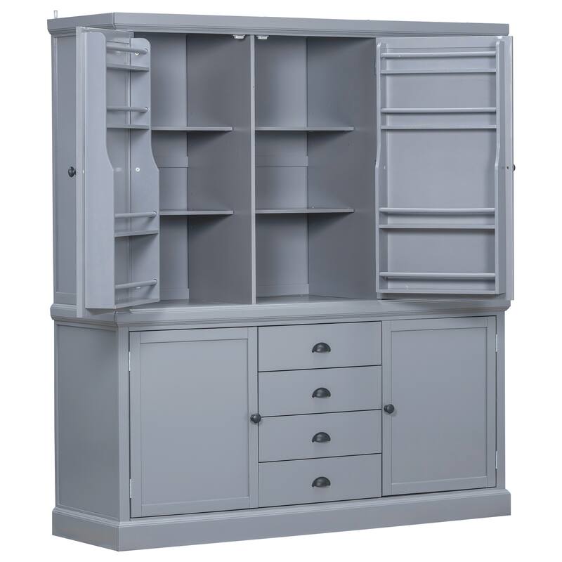 Roomfitters Kitchen Pantry Organizers and Storage Kitchen Cabinet, Hutch with Microwave Stand, 4 Drawers, Spice Racks