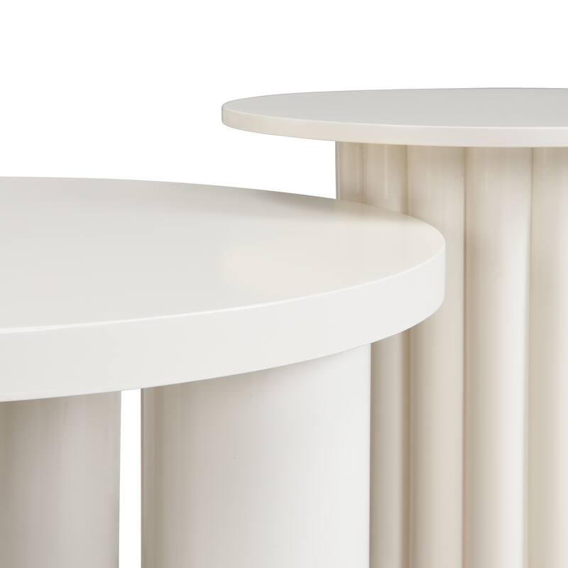 Set of Two Round Coffee Tables with Cylindrical Leg Design and One End Table for Living Room Use - 14.6" H x 31.4" W x 31.4" D