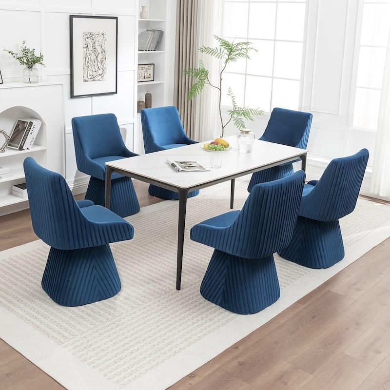 SEYNAR Modern Velvet 360 Degree Swivel Armless Dining chair Set of 6 - Navy