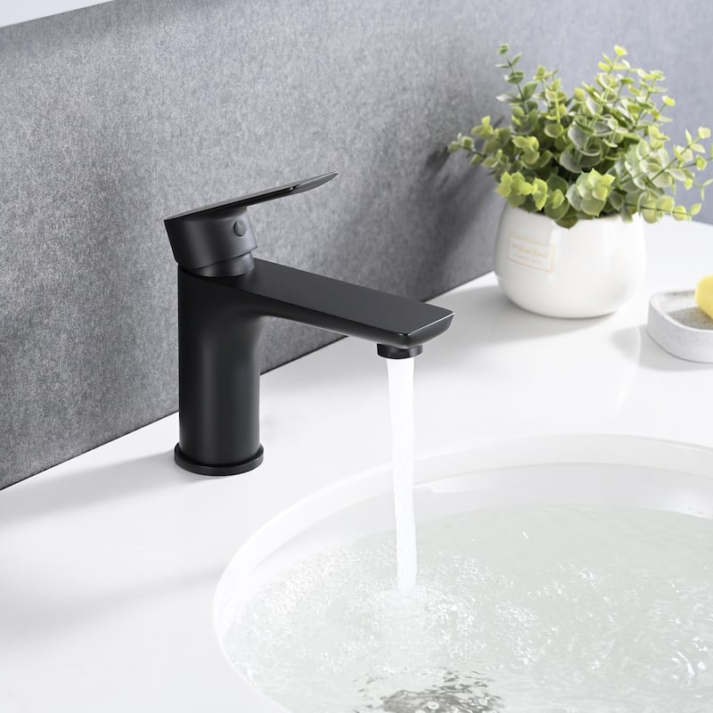 Single Handle Bathroom Sink Faucet with Ceramic Valve Core and Aerator, Rust Proof, Anti Fingerprint, Splash Proof, Silent - Black