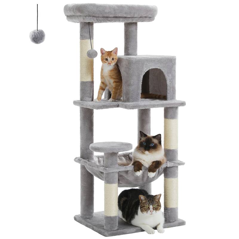 5-Level Cat Tree with Hammock, Condo, Top Perch & 4 Scratching Post - Grey