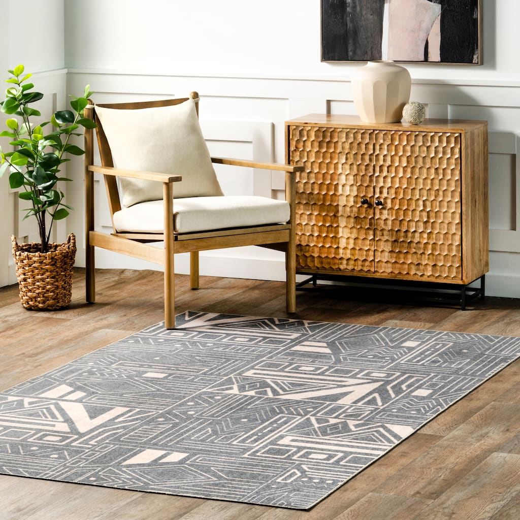Nuloom Hedy SpinClean Geometric Machine Washable Area Rug