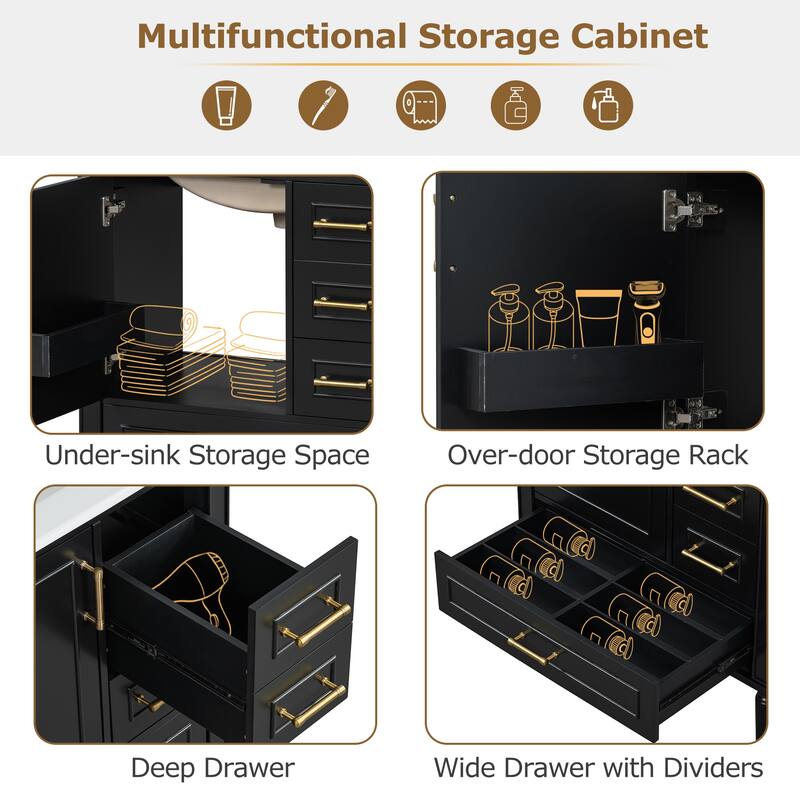 30" Bathroom Vanity with Sink, Freestanding Storage Cabinet with 3 Drawers, Soft-Close Door, Ceramic Basin,Bathroom Cabinet