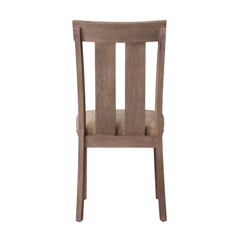 HomeRoots Set of Two Natural and Brown Upholstered Fabric And Solid Wood Slat Back Dining Side Chairs