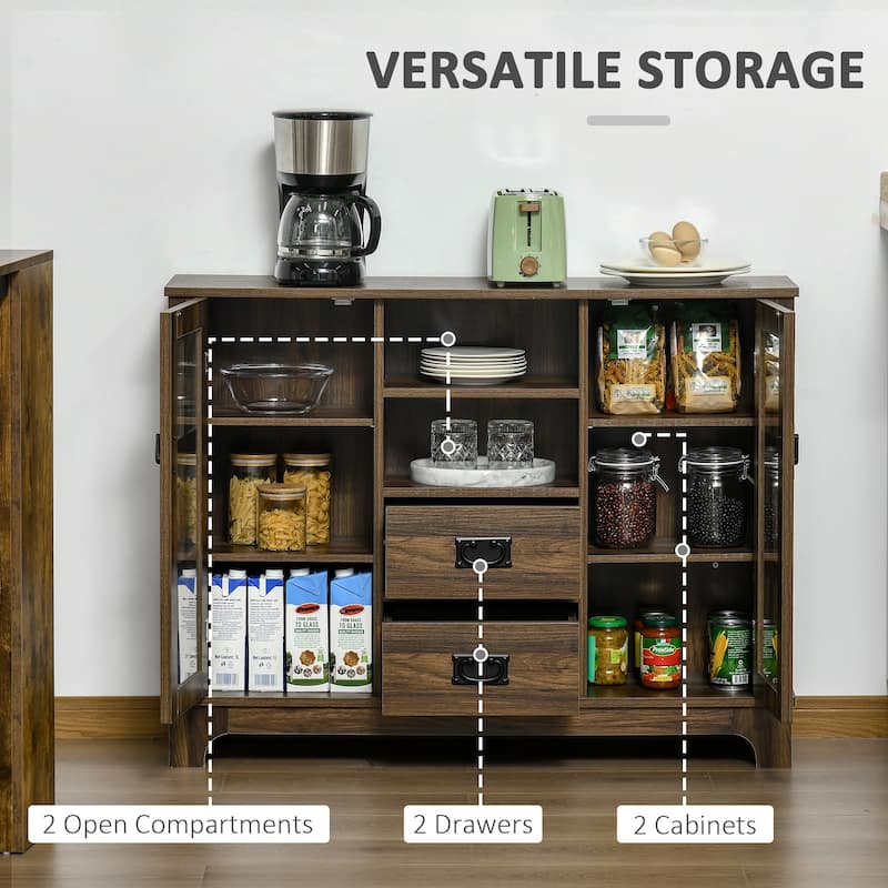HOMCOM Sideboard Storage Cabinet, Kitchen Cupboard Buffet Server with Glass Doors, 2 Drawers & Adjustable Shelves