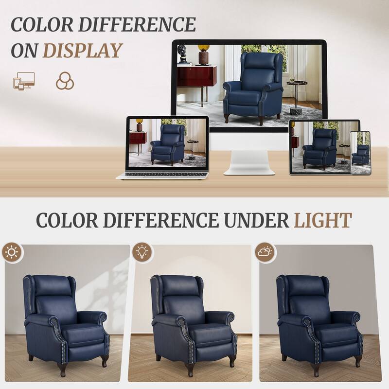 29.5-Inch Modern Recliner Chair,Genuine Leather Recliner With Comfortable Arms And Single Chair For Living Room,Beige/Blue/Brown