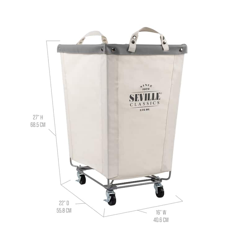 Seville Classics Commercial Grade Heavy-Duty Extra Large Canvas Laundry Basket Hamper with Wheels, 22" D x 16" W x 27" H