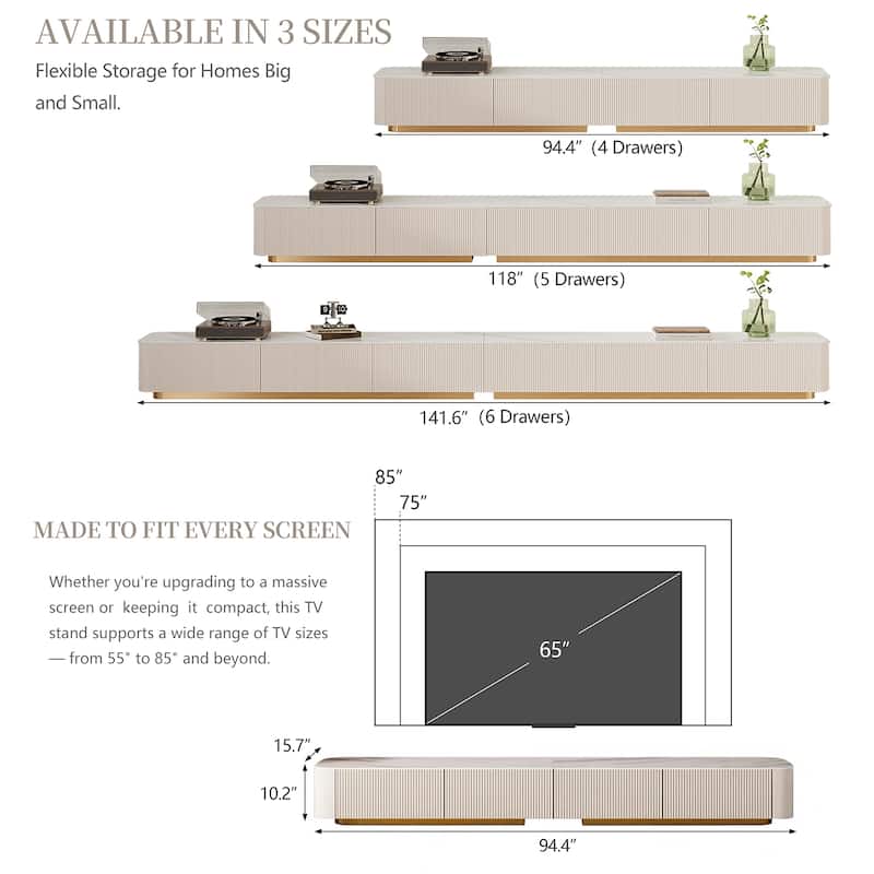 Modern TV Stands with Glossy Sintered Stone, 4-6Drawers, White & Gray