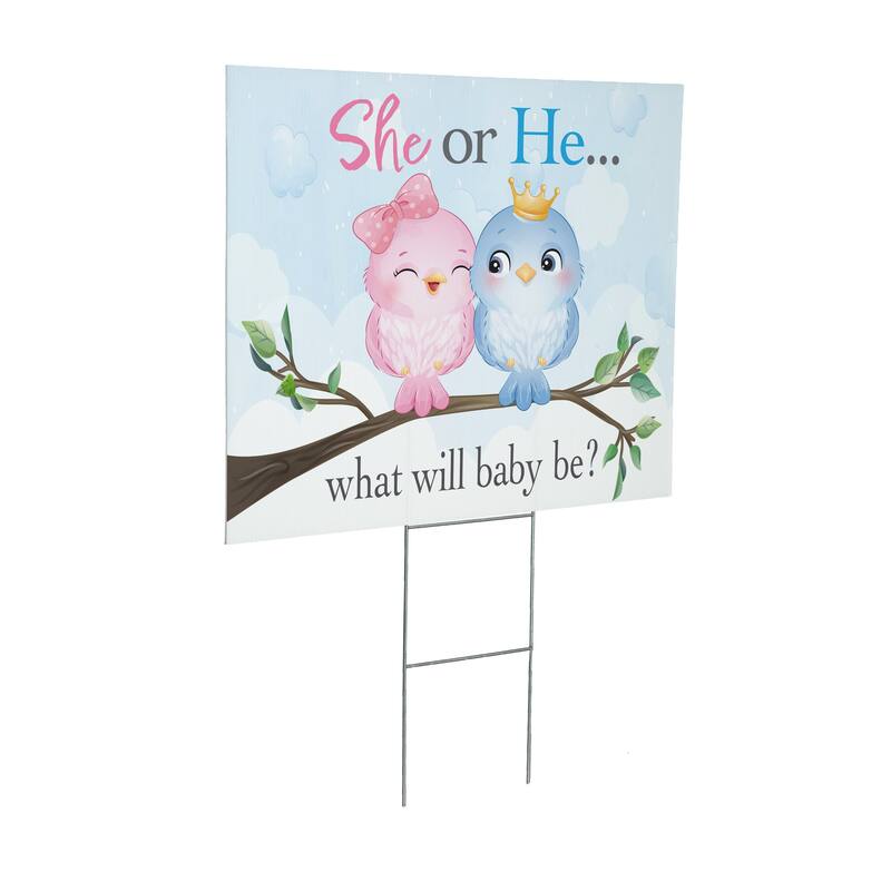 24" x 18" Yard Sign with H-Stake, Pink Blue Birds Gender Reveal