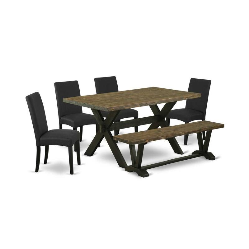6-Piece Natural Oak Finish Solid Wood Top dining Table with 1-Bench and 4-Chairs with