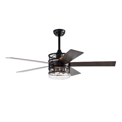 52-inch 5-blade Lighted Ceiling Fan with Remote Control,Glass Shade (Optional Remote) --Matte Black
