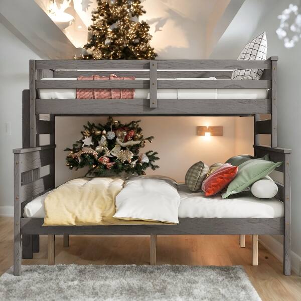 slide 2 of 18, Twin XL Over Queen Wood Bunk Bed With Ladder,Convertible Beds for Home Grey