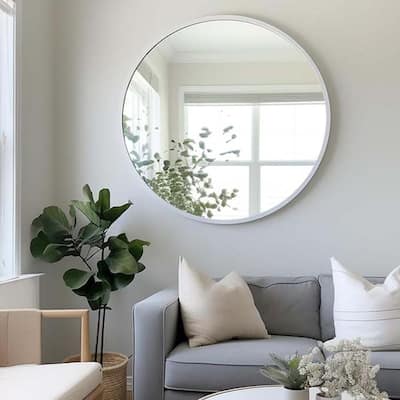42 Inch Metal Round Bathroom Mirror - N/A