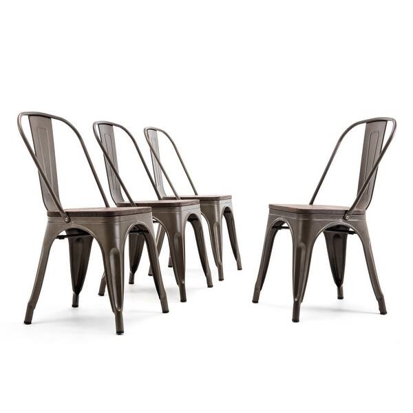 Belleze Set Of 4 Chairs Metal Wood Seat Bar Stool Stackable Bronze Overstock 22112622