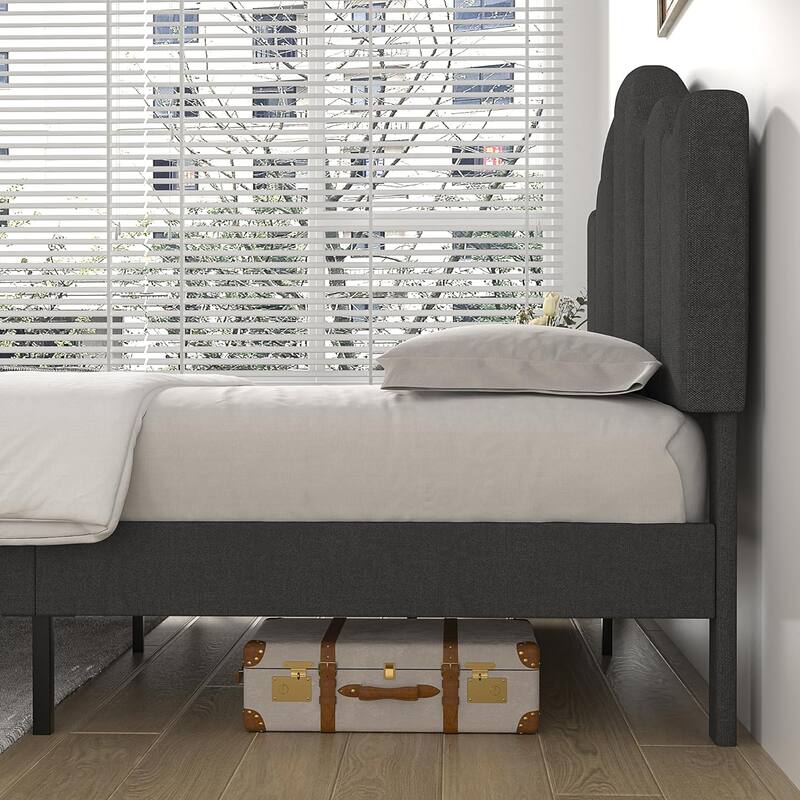 VECELO Modern Upholstered Platform Bed with Adjustable Headboard, Dark Blue/ White/ Grey/ Beige Bed Frames