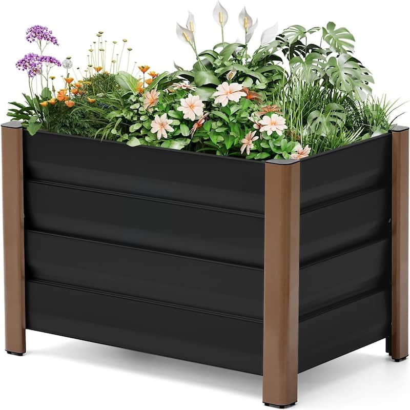 Aluminum Raised Garden Bed Planter Box 39 x 16 x 18 in with Drainage Holes Gray - Grey