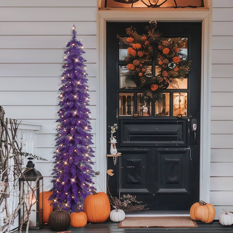 Puleo International 6' Pre-Lit Artificial Alpine Purple Pencil Tree - 6 Foot