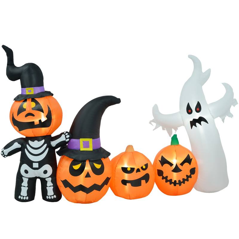 7.5ft Halloween Inflatables Pumpkin Ghost Family, Blow Up Halloween Decorations Outdoor LED Yard Display, Waterproof - Multi
