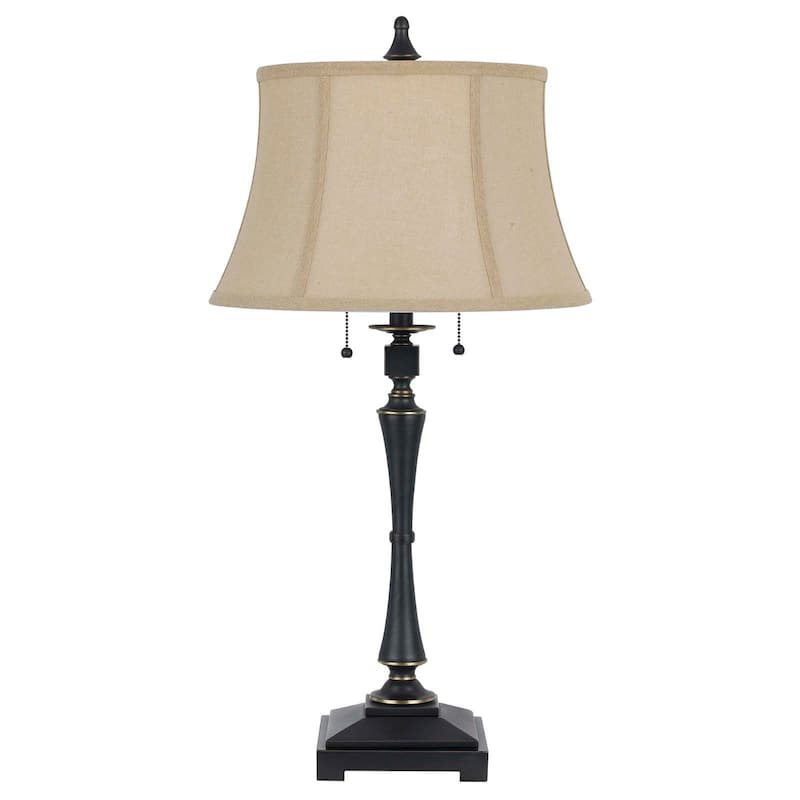 31 Inch Black Metal Candlestick Table Lamp with Beige Fabric Shade - 16" x 16" x 31" - Black-Beige