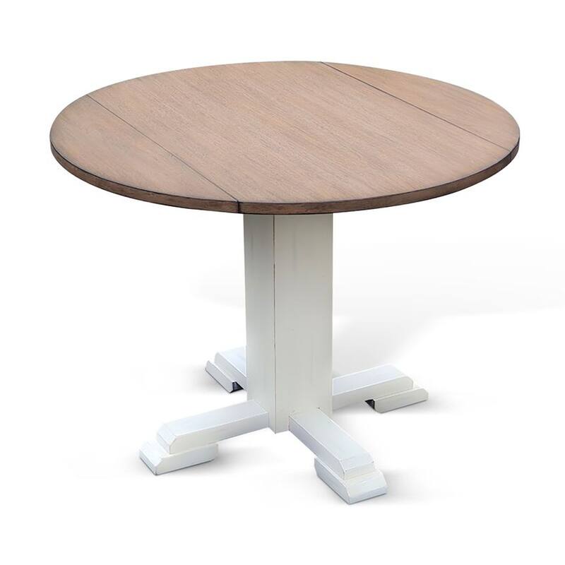 Lemy Round Dining Table w Drop Leaves, 40 Inch Dark Brown Top, White - Dark Brown, White