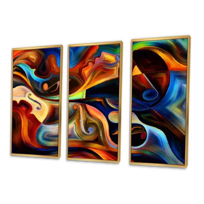 Designart "Blue Orange And Yellow Dynamics On Black" Modern Framed Art