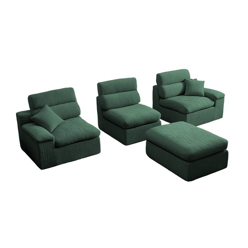 111" L-Shaped Slub Chenille Sofa with High Backrest, No Assembly Required