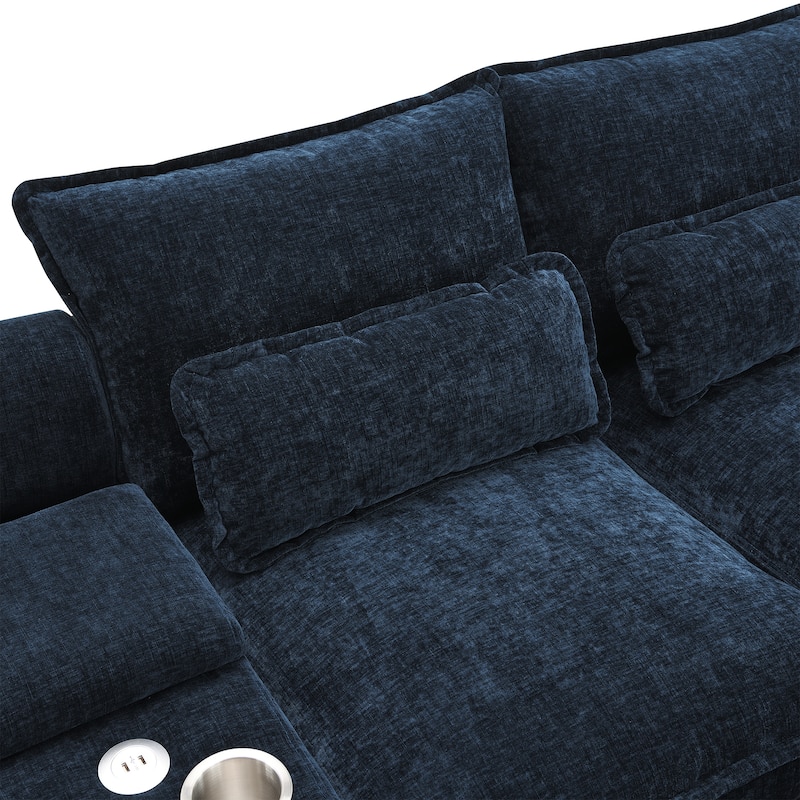 123" Chenille U-Shaped Sectional Sofa with Console & USB Charger