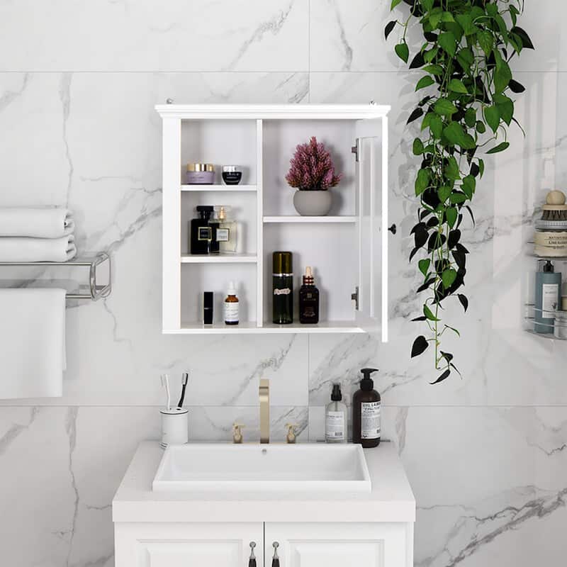 20.86 in. White Bathroom Wooden Wall Cabinet with a Door - White - Wood Finish