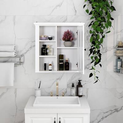 20.86 in. White Bathroom Wooden Wall Cabinet with a Door