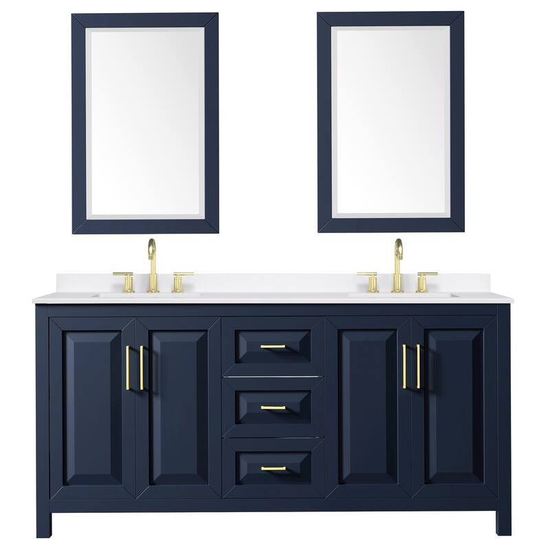 Daria 72-inch Double Vanity, 3 Hole Quartz Top, 24-inch Mirrors