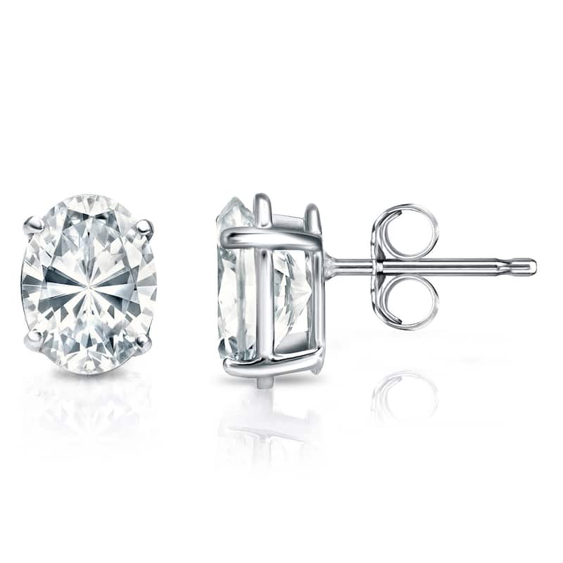 Auriya Natural Oval 4-Prong Diamond Stud Earrings 1.00 to 3.00 ct. tw. Push-Back (F-G VS) - 3.00ct. tw. - Gold - White