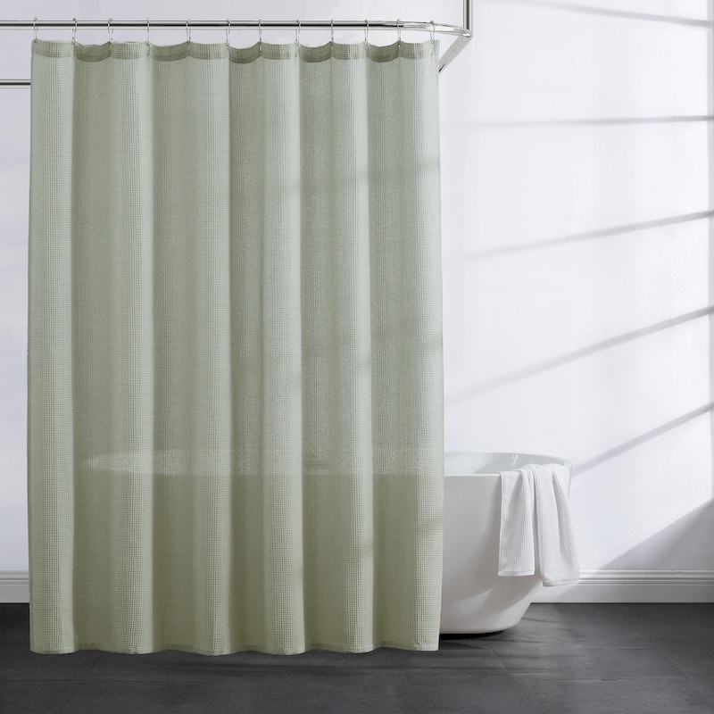 Kenneth Cole Solid Waffle Cotton Blend Shower Curtain