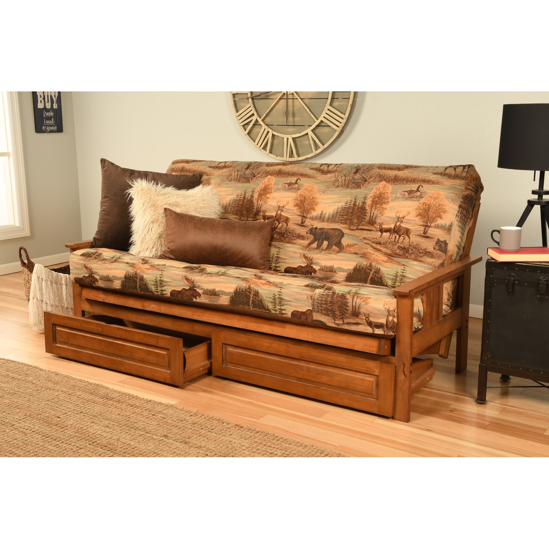 Somette Beli Mont Fabric/Wood Futon Set with Storage Drawers