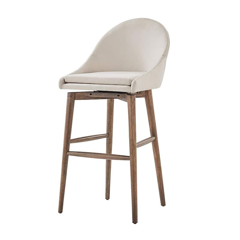Natoma Walnut Mid-Century Wood Stool by iNSPIRE Q Modern (Set of 2) - Beige Swivel - Bar Height