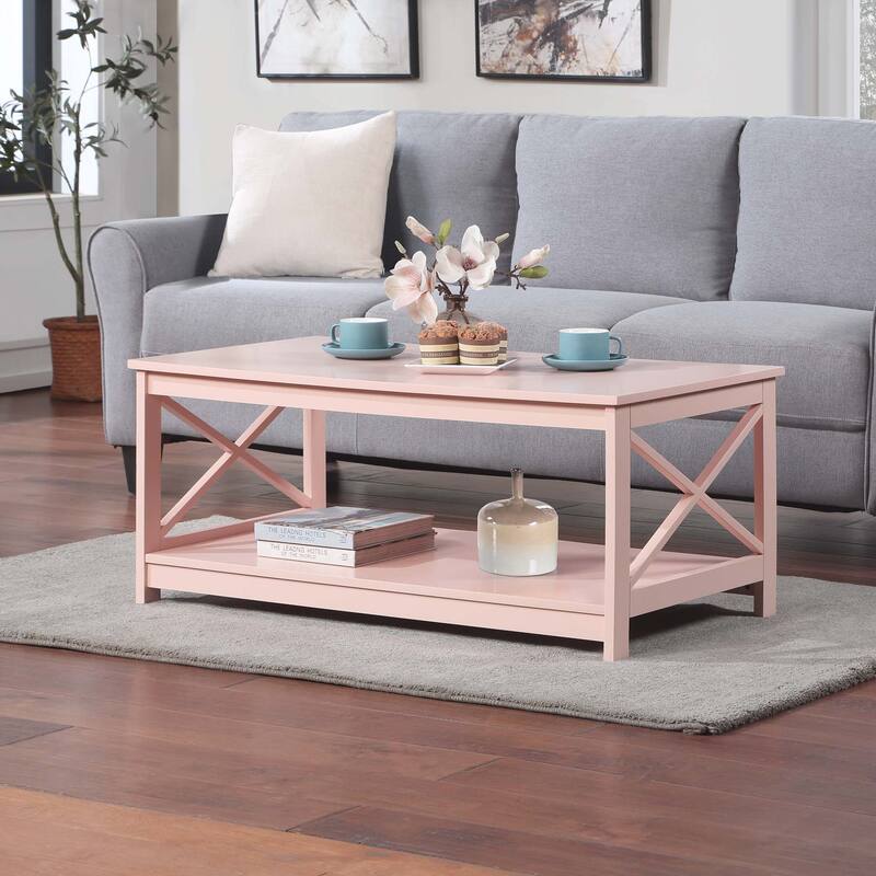 Convenience Concepts Oxford Coffee Table with Shelf - Blush Pink