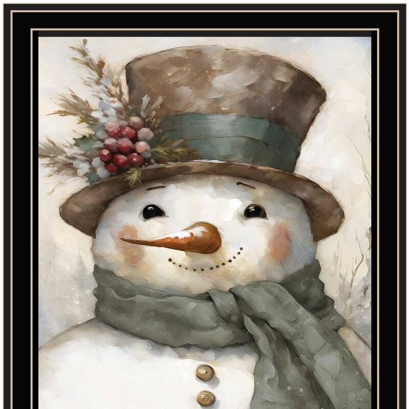 HomeRoots Old World Frosty The Snowman Black Framed Wall Art