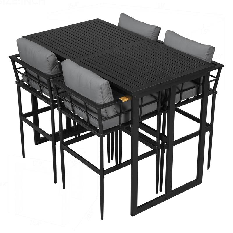 Outstanding Iron Outdoor Dining Set with Acacia Armrests