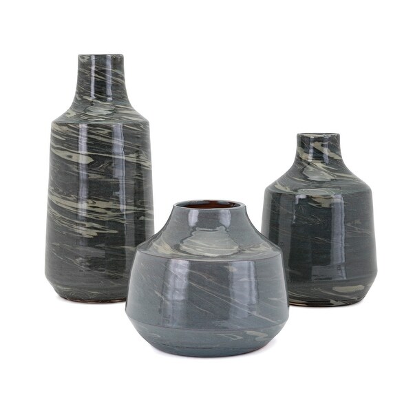 IMAX Home 15262-3 Stuart Three Piece Ceramic Vase Set - Gray
